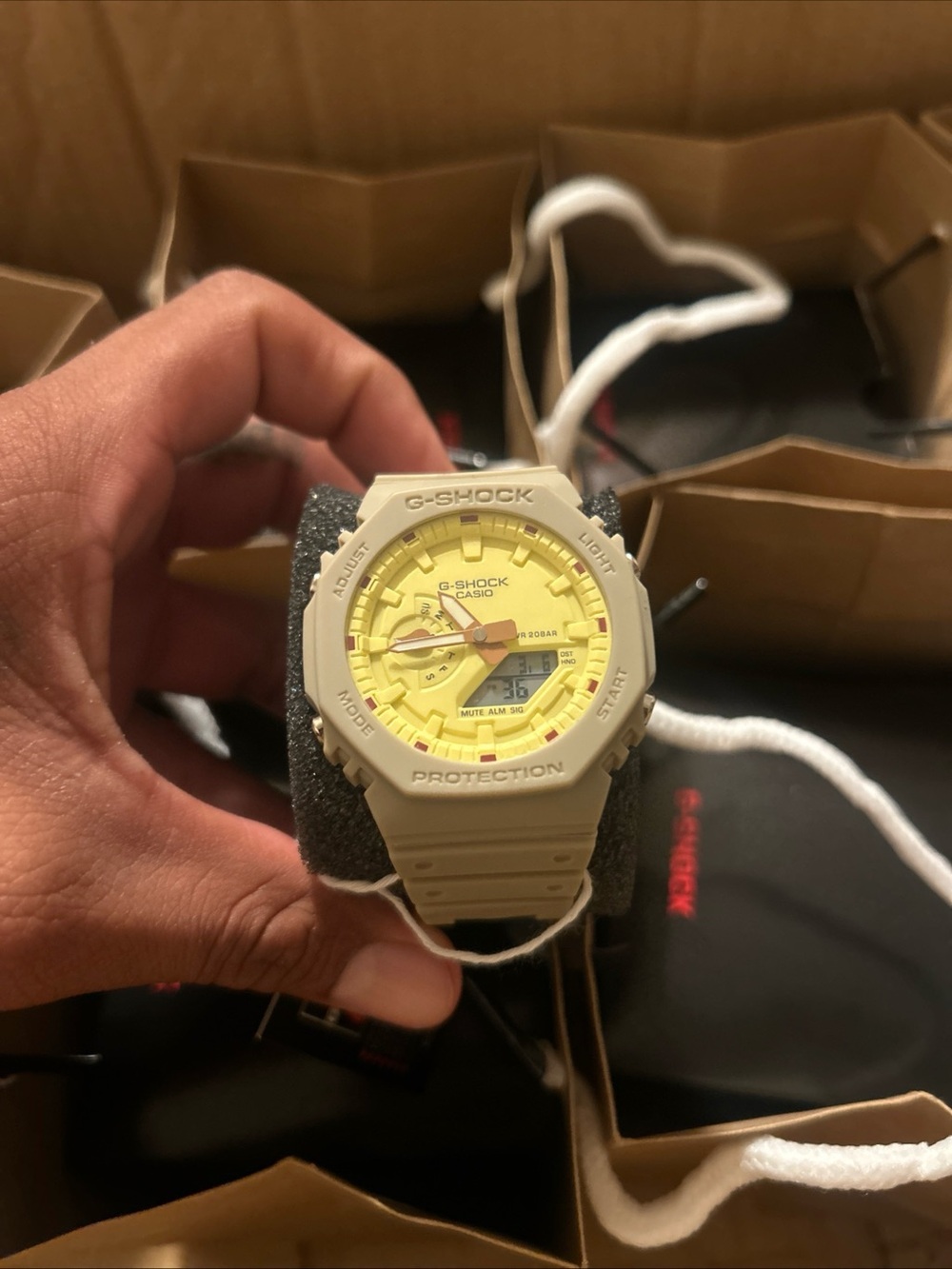 G-Shock Beige Resin Watch with Yellow Dial
